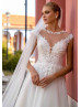 Cap Sleeves Glitter Ivory Lace Tulle Unusual Wedding Dress